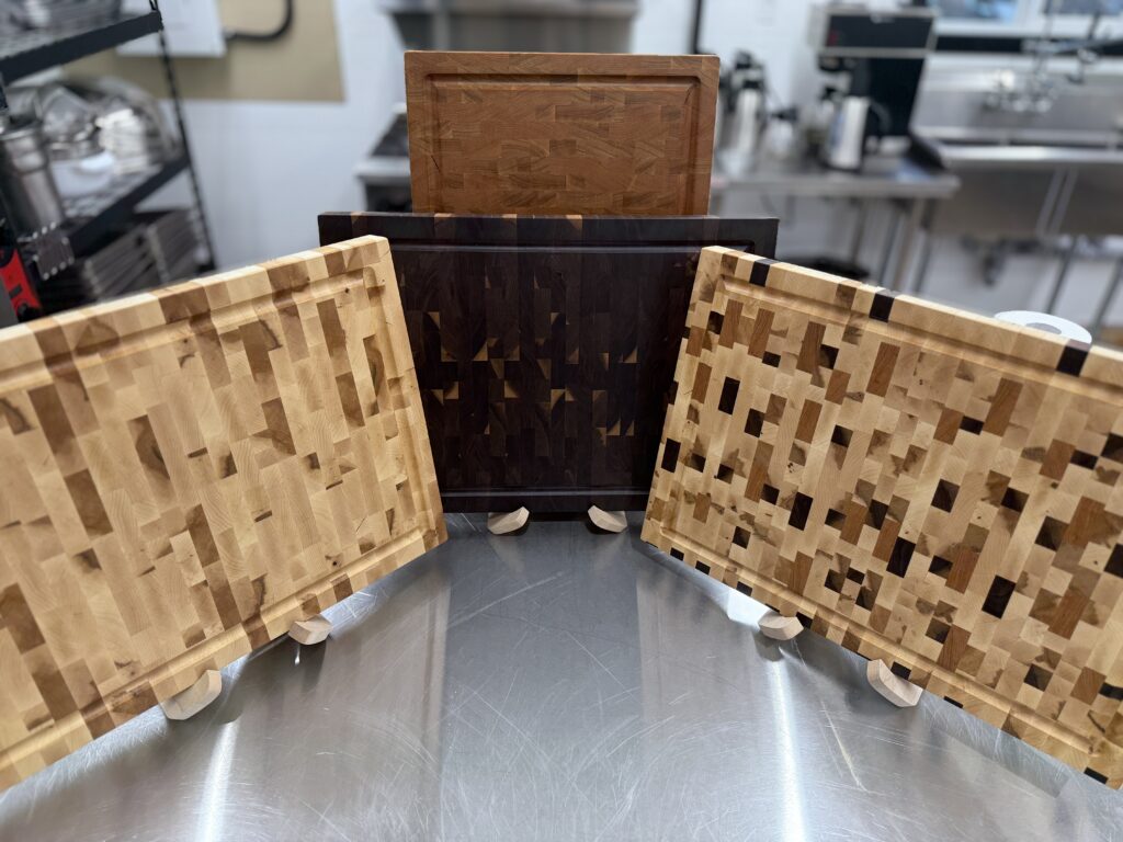 Display of premium end grain cutting boards
