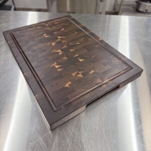 Walnut end grain cutting board 16 x 22 inches with juice groove and rubber feet.
