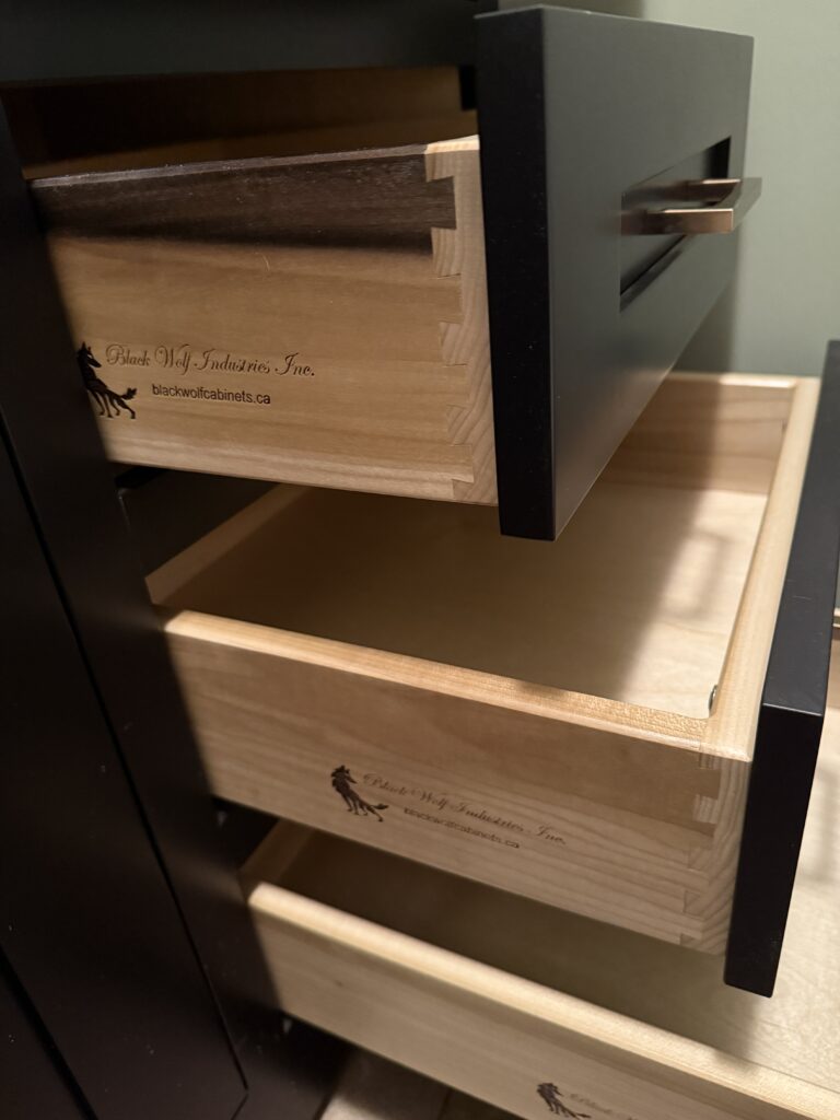 close up of open drawers inn vanity.